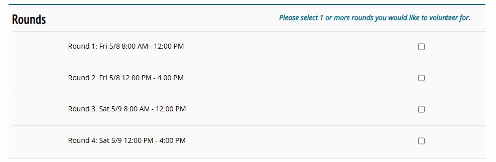 Judge signup form — judges' reception RSVP