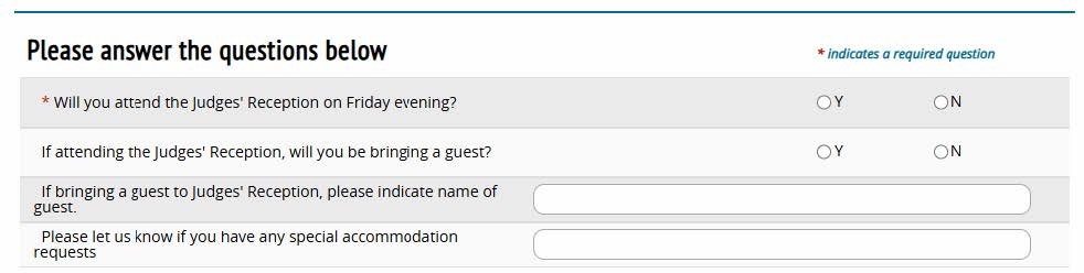Judge signup form — professional affiliation