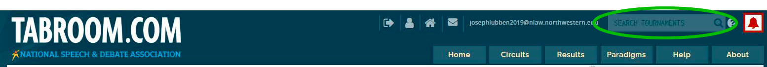 Tabroom search bar with the word 'national' typed in