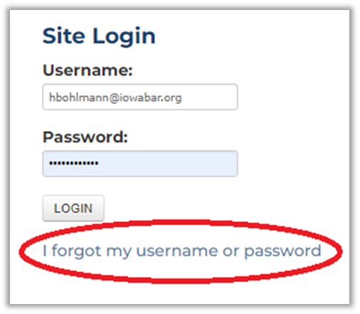 Site log-in username and password image